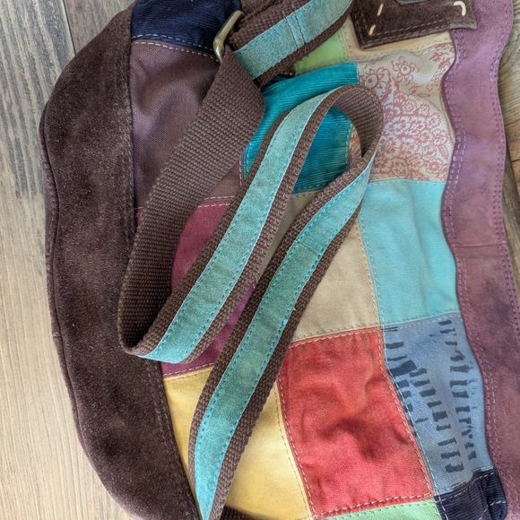 Lucky Brand Oversized Patchwork Suede Canvas Tote Vintage Adjustable Purse Bag - Picture 6 of 15